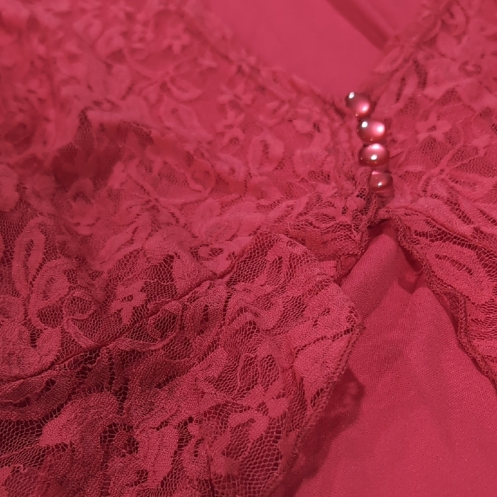 Rue21 Red Lace Blouse Y2K with Short Ruffle Sleeves Romantic Vintage Medium - Picture 9 of 11